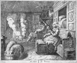Peasant cottage interior, possibly Netherlands or northern France, 17th century. Artist: Unknown