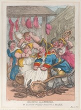 Kicking Up a Breeze or Barrow Women Basting a Beadle, February 10, 1814.