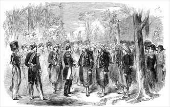 Distribution of Medals, by the Emperor of the French, to Zouaves from the Crimea, 1856.  Creator: Unknown.