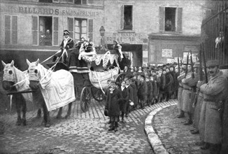 ' "La Guerre a L'Allemande"; les obseques de Marcelle et Lucien Lapie, enfants de huit..., 1918. Creator: Jean Clair-Guyot.
