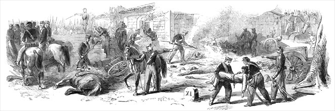 The Battle on the Volturno - battery where the Neapolitans burnt the wounded Garibaldians..., 1860. Creator: Unknown.
