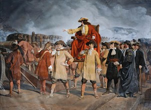 Ernst Rüdiger Graf Starhemberg visits the defense work on the Lion Bastion 1683, (1868).  Creator: Carl Wurzinger.