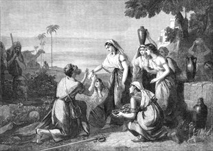 The Meeting of Abraham's Servant with Rebekah at the Well, by W. Hilton, R.A..., 1864. Creator: W Thomas.