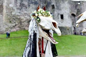 CHEPSTOW, UK. 20 January 2018. Sue Exton from Monmouth. Chepstow Wassail and Mari Lwyd (the Grey Mare) celebrations. It’s a pre-Christian Welsh folk tradition that is said to bring good fortune. © Jes...