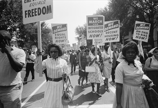 Civil rights marchers in the streets of Washington, D.C. August 28, 1963