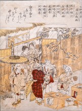 Dobuten no yoru no ame, Night Rain at Canaletas, 1770-1800, wood engraving, Kitao Shigemasa, Museo de Bellas Artes, Bilbao, Spain