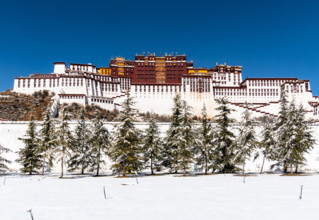 The famous Potala palace on a sunny winter day in Lhasa in Tibet, China.