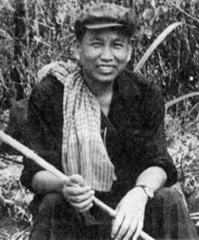 Cambodia: Saloth Sar, alias Pol Pot, in a 1979 DK propaganda photograph taken in western Cambodia.  In a posed propaganda photograph, Pol Pot, recently driven from power by the Vietnamese, sends a mes...