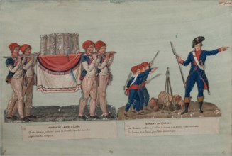 Jean-Baptiste Lesueur (1749-1826). "Oath of children". Gouache on cut cardboard stuck on a sheet of paper washed with blue. Paris, Carnavalet museum. Army, Bastille, Phrygian Bonnet, Carton Decoupe, O...